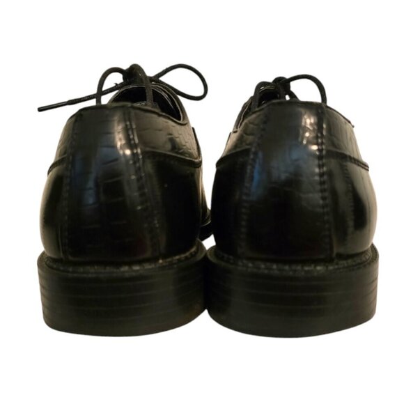 David Stone Vintage Black Croc Embossed Square Toe Lace Up Dress Shoe Sz 8.5D - Picture 5 of 10
